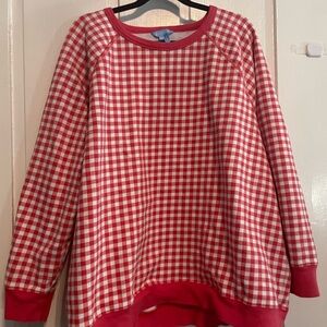 Draper James - Salmon Pink and White Gingham Pullover Sweatshirt